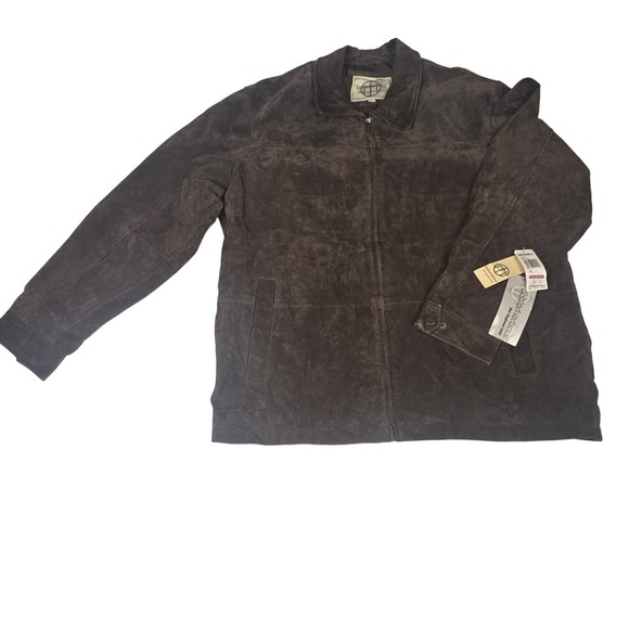 Boston Harbour Jacket Mens XL Brown Suede Leather Full Zip Coat Genuine Lined - Picture 1 of 16